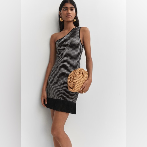 Mango asymmetrical black dress with fringe detail NWT - Picture 5 of 6